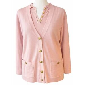 Evan Picone Cardigan Twin Set Womens Petite P Light Pink Sweater VtG